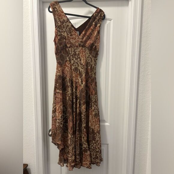 Rabbit Rabbit Rabbit Designs Elegant Brown Patterned Dress Size 16 Boho Vintage - Picture 6 of 6
